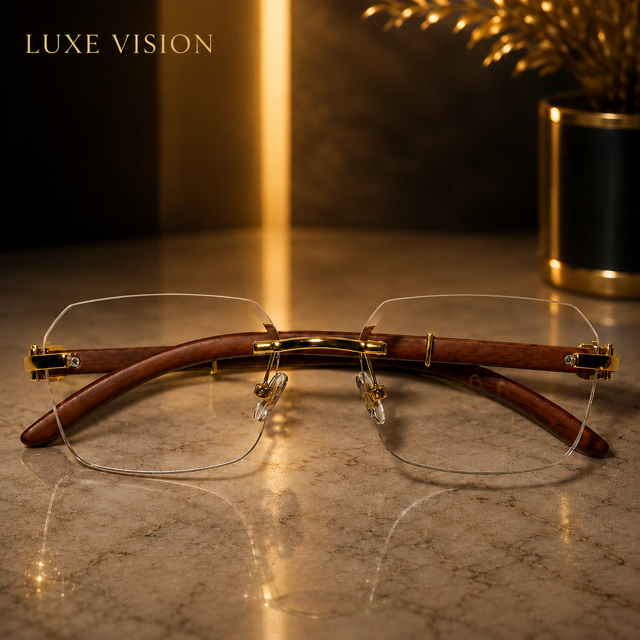 Stylish man wearing Luxe Vision premium eyewear