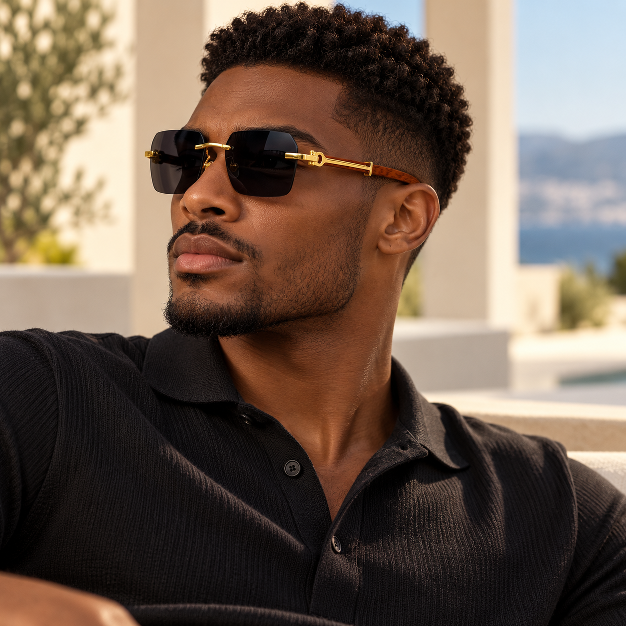 Stylish man wearing Luxe Vision eyewear